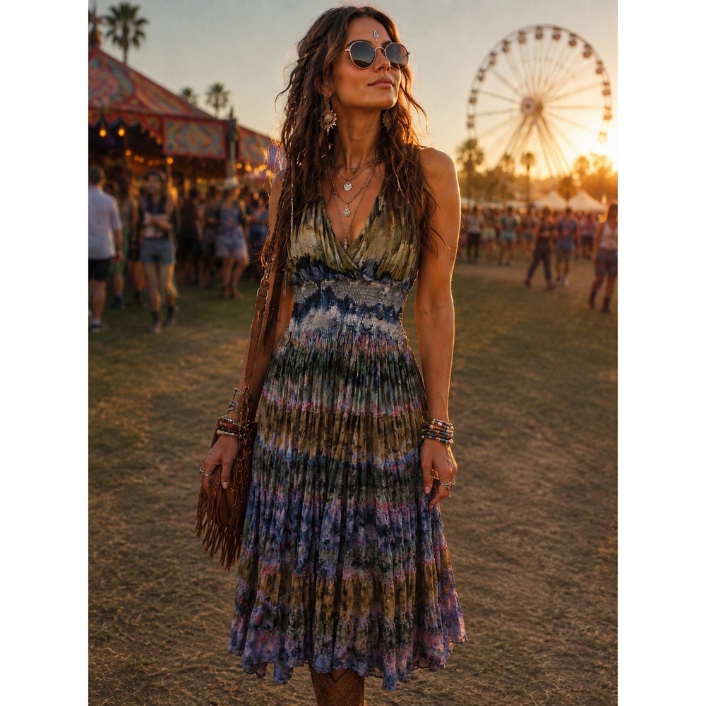 90's/Y2K Sol Clothing Hippie Boho Tie Dye Cotton Summer Dress 1X Festival